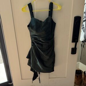 Amazon Dark Green Satin Mini Dress with Ruching